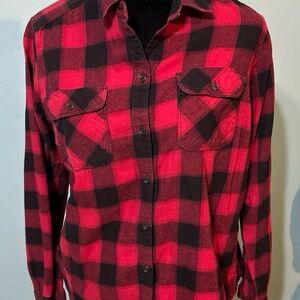 Eddie Bauer Red and Black Plaid Women's Button Down Shirt